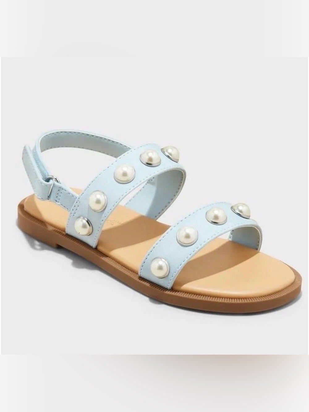 Cat & Jack Girls Light Blue Pearl-Stud Slingback Sandals